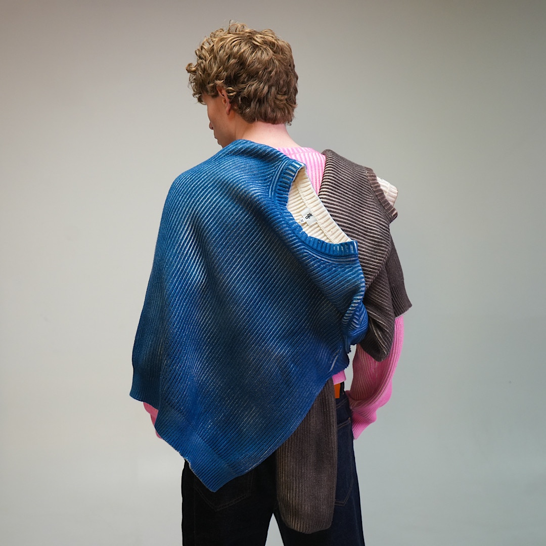 Acid-washed knits draped